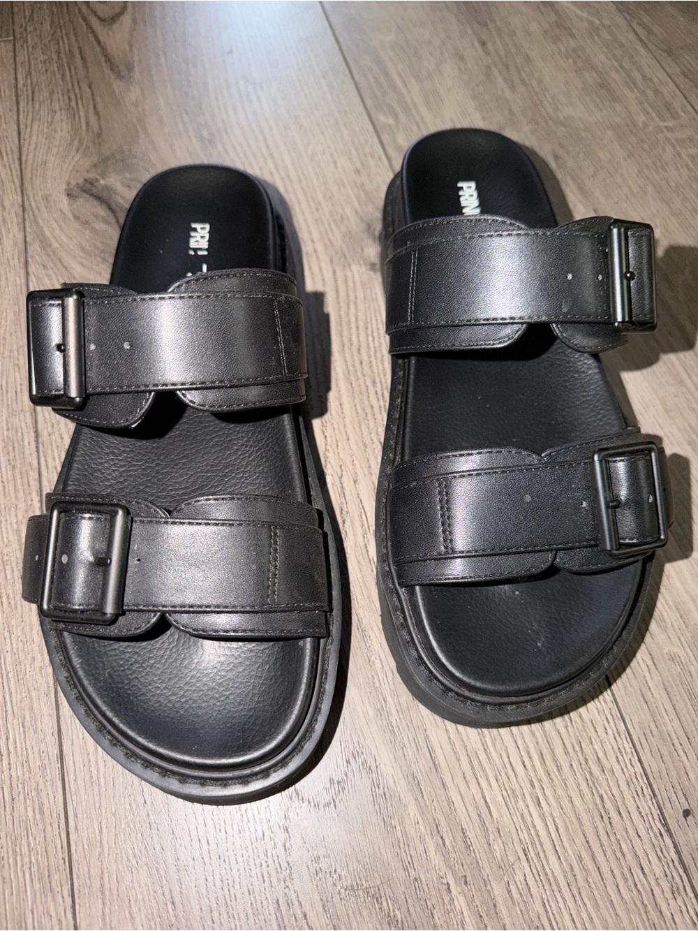Princess Polly Black Double Buckle Slide Sandals